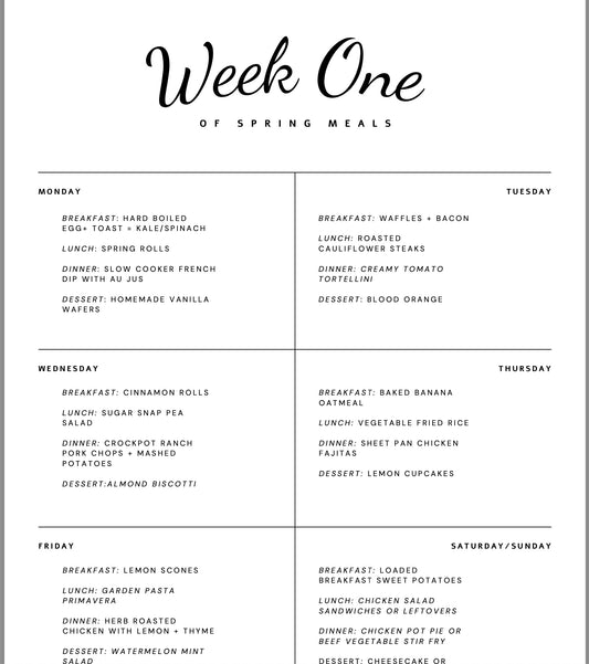 13-Week spring Meal Prep Plan