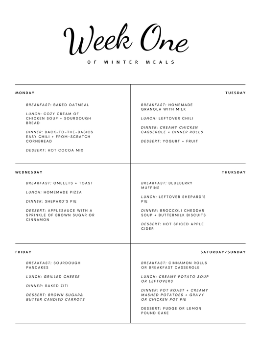 13-Week Winter Meal Prep Plan